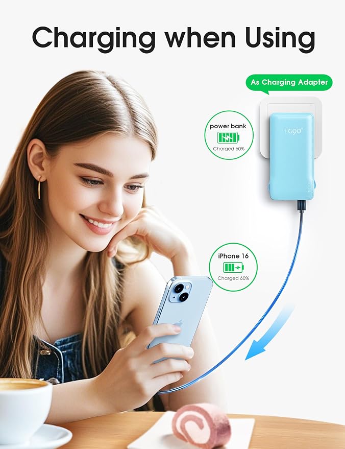 TG90° 2 Pack 10000mAh Power Bank Built-in Foldable AC Wall Plug and Cables - Image 7