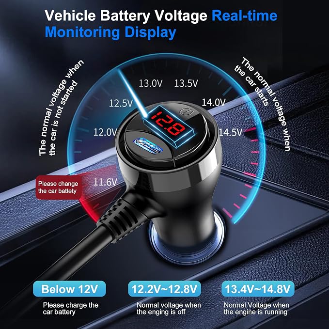Cigarette Lighter Adapter, 222W 3 Socket Car Cigarette Lighter Plug USB Charger - Image 5