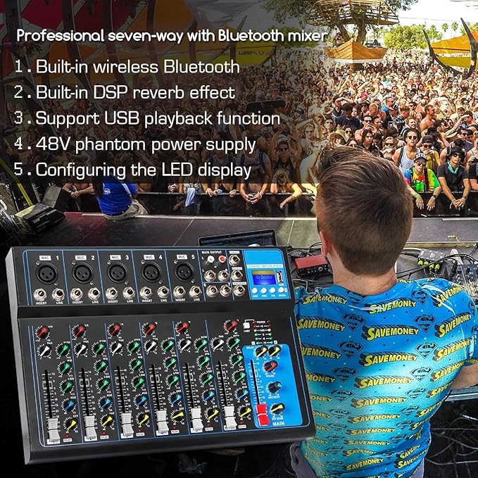 Depusheng HT7 Bluetooth Portable Audio Mixer w/USB DJ Sound Mixing Console MP3 - Image 7
