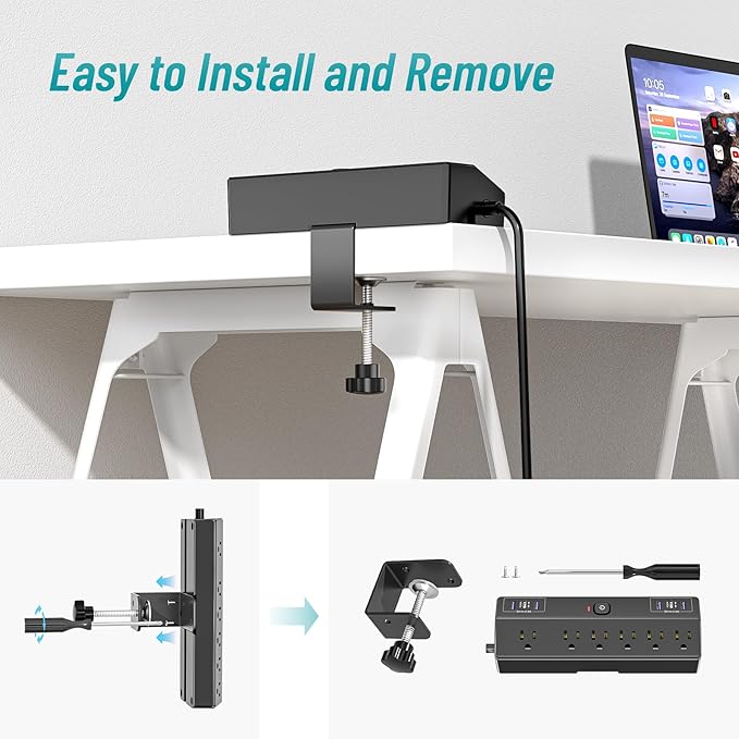 Desk Clamp Power Strip with 40W Fast Charging Station, JXGUCAT 10ft Flat Plug - Image 7