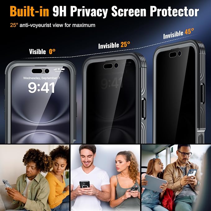 360° Protection Magnetic for iPhone 16 Case Built-in 9H Privacy Screen - Image 4