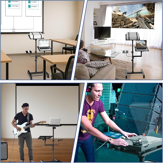 2 Shelves Mobile Projector Stand, Rolling Laptop Stand Adjustable Height to 47 - Image 7
