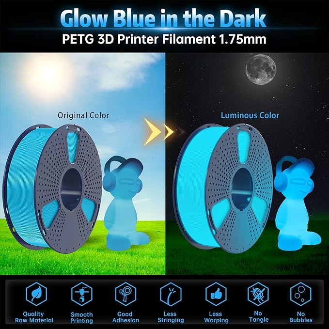 SUNLU PETG Glow in The Dark Filament, Luminous PETG 3D Printer Filament 1.75mm - Image 2