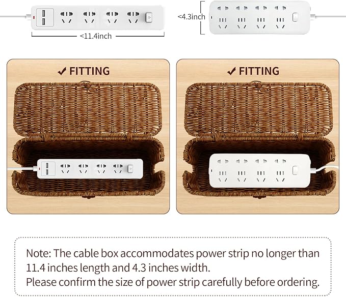 Cable Management Box, Desk Handwoven Rattan Cord Hider Organizer Box - Image 5