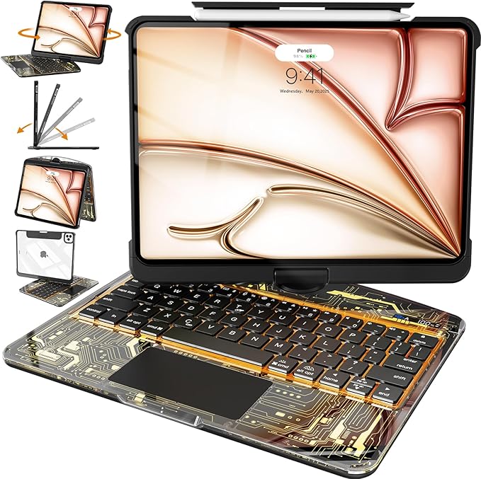 Intermerge for iPad 9th 10.2 inch Keyboard Case, 360° Transparent Multi-Touch by Intermerge