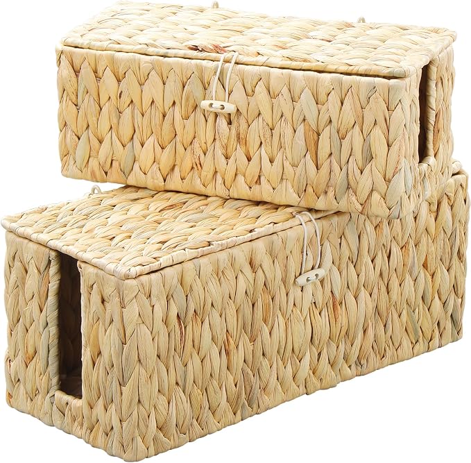 Cable Management Box, Hand-Woven Water Hyacinth Decorative Cord Organizer - Image 9