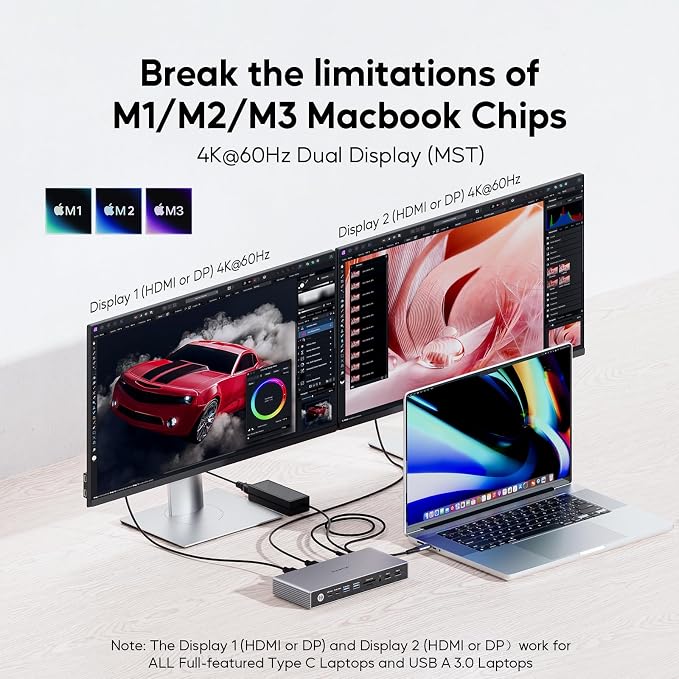 Displaylink Docking Station, USB C DisplayLink Dock Dual Displays - Image 3