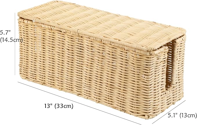 PEMAR Natural Rattan Wicker Cable Management Box, Cable Organizer, 2 Open Slots - Image 6