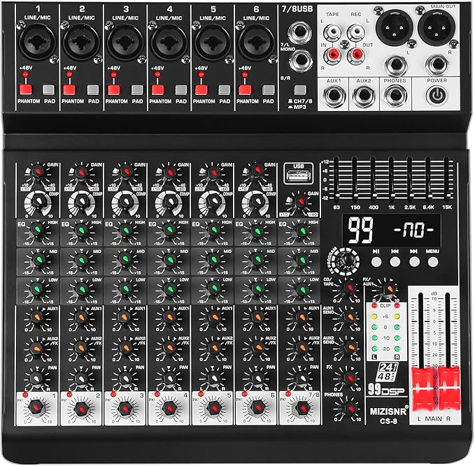 Audio Mixer 8 Channel Sound Mixer Console, Professional Music Mixing Board DJ by MIZISNR