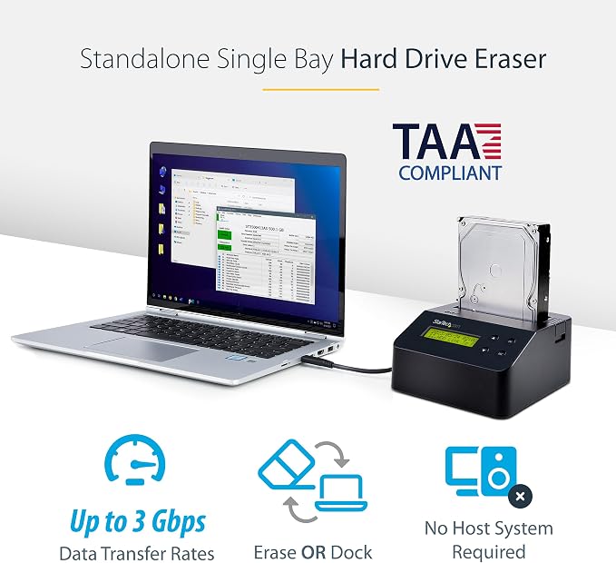 StarTech.com Single Bay SSD/HDD Hard Drive Eraser, 2.5/3.5" SATA, Hostless - Image 2