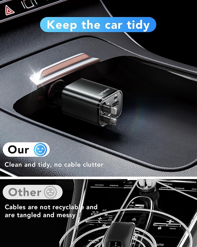 Upgraded Retractable Car Charger Adapter, 4 in 1 Fast Charging Car Phone Charger - Image 8