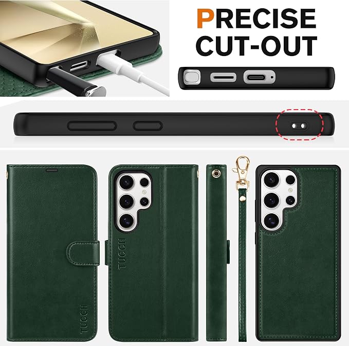 TUCCH Wallet Case for Galaxy S25 Ultra, 2 in 1 Wrist Strap RFID Blocking PU - Image 8