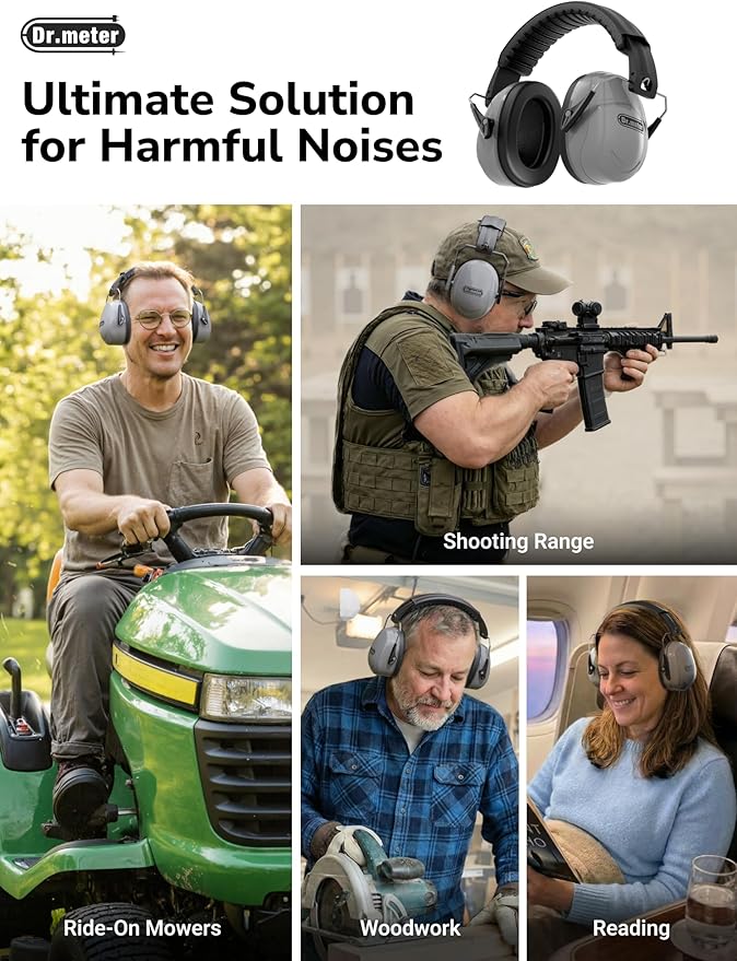 Dr.meter Hearing Protection Earmuffs, 31dB Noise Reduction Safety Ear Muffs - Image 4