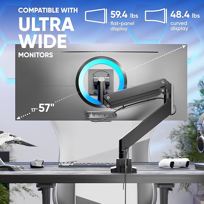 ONKRON Heavy Duty Monitor Arm for 17-57 Inch Screen up to 59.4 lbs, Ultrawide - Image 3