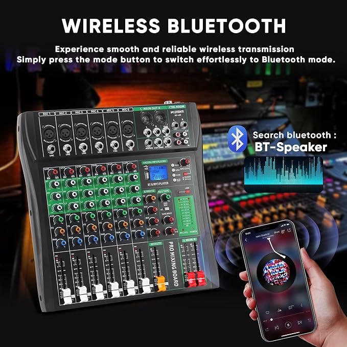 6 Channel Audio Mixer, Professional DJ Mixer Board Sound Music Mixing Console - Image 2