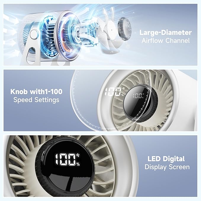 Quiet Small Desk Fan with 100 Speeds Knob switch, Digital Display Portable - Image 5