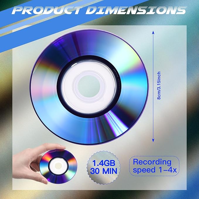 Copkim 50 Pieces 3 Inch Mini DVD-R Blank Discs 1.4 GB 1-4 X Recordable Media - Image 2