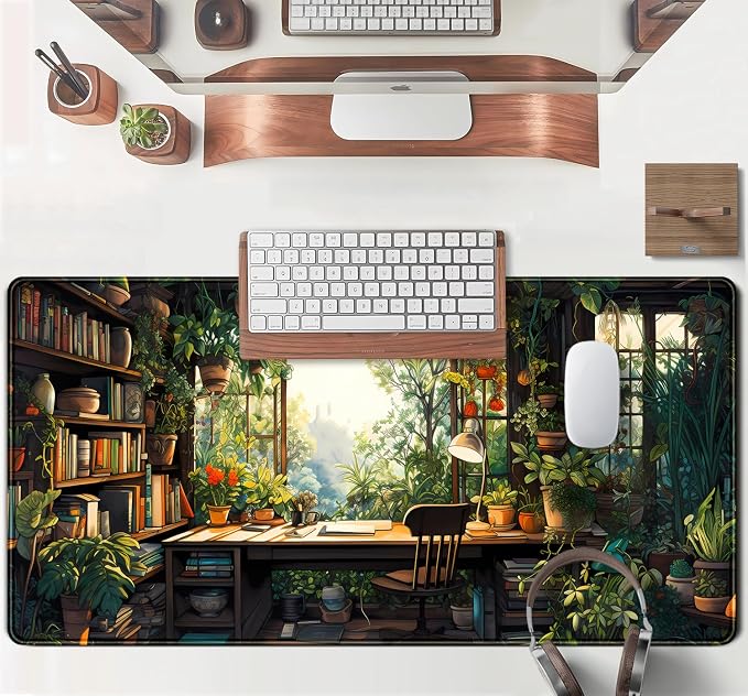 Green Plant Lovers Cute Desk Mat, Kawaii Desk Pad XXL Large Extended Lofi Mouse - Image 4