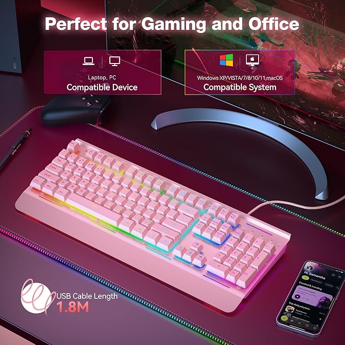 TECKNET Gaming Keyboard, USB Wired Computer Keyboard, 15-Zone RGB Illumination - Image 5