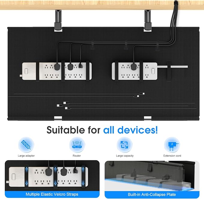 Under Desk Cable Management Tray, 40-inch No-Drill Cord Organizer - Image 4