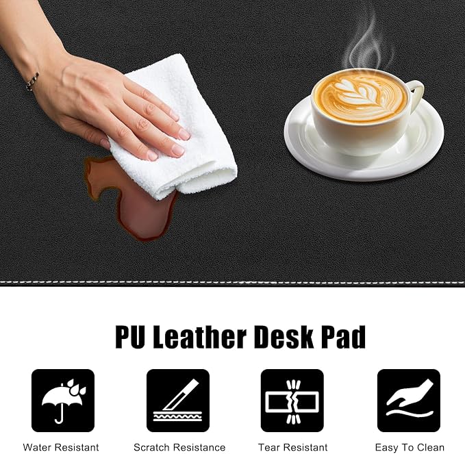 Desk Mat with Lip & Reinforced Stitched Edge|Non-Slip Waterproof PU Leather - Image 5