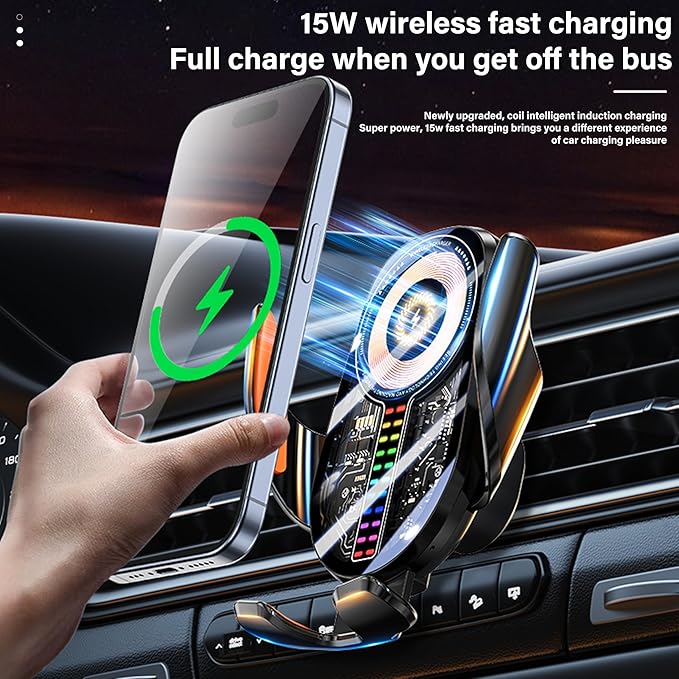 Car Phone Holder Wireless Car Charger, 15W Fast Charging Auto Sensing Clamping - Image 6