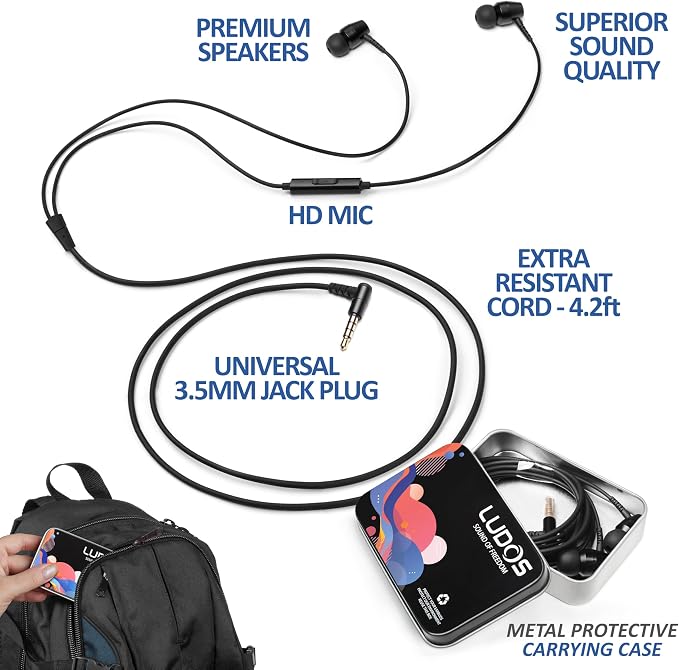 LUDOS OMNITONE Wired Earbuds in-Ear Headphones, 5 Year Warranty, Earphones - Image 2