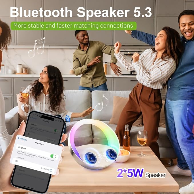 Bluetooth Alarm Clock, Sunrise Simulation Wake Up Night Light, 15W Fast - Image 3