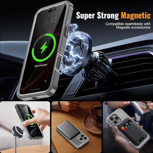 360° Protection Magnetic for iPhone 16 Pro Case Built-in 9H Privacy Screen - Image 2