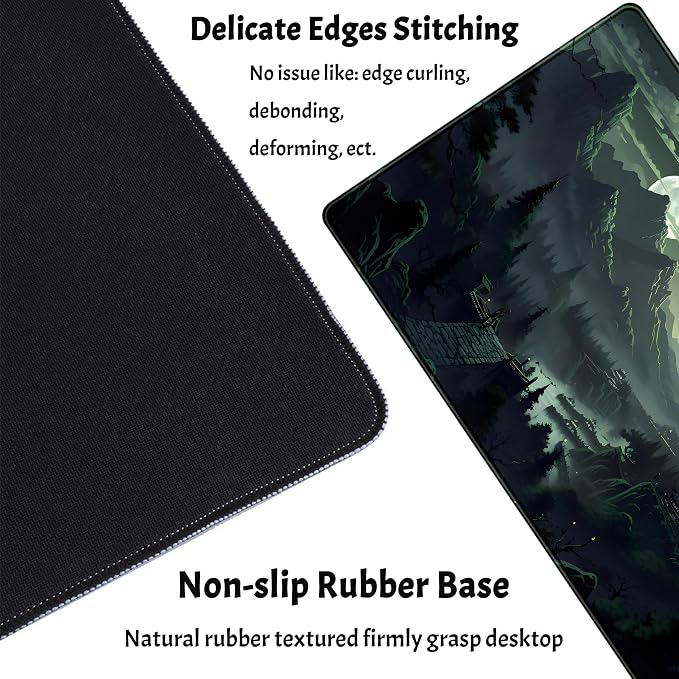 XXL Large Gaming Mouse Pad Anime Green Moon Mountains Desk Mat, Desk Decor - Image 3