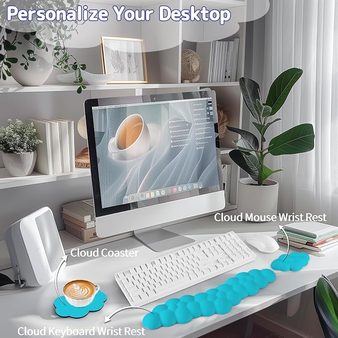 Cloud Wrist Rest for Keyboard and Mouse, Memory Foam PU Leather Keyboard Wrist - Image 2