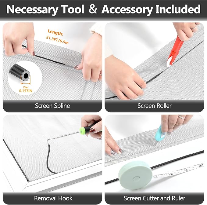 Window Screen Door Repair Kit, Durable Fiberglass Mesh Screen Roll - Image 3