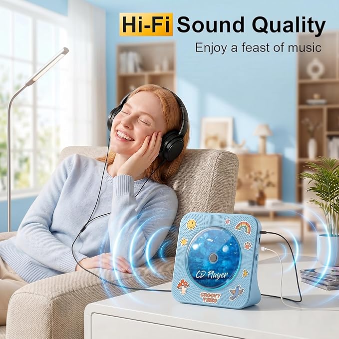 Gueray CD Player Portable Bluetooth Desktop CD Player - Image 4