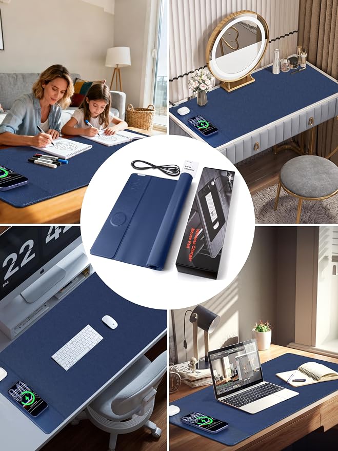 TopMade Mouse Pad with 15W Wireless Charging, XXL Large Leather Desk Mat - Image 7