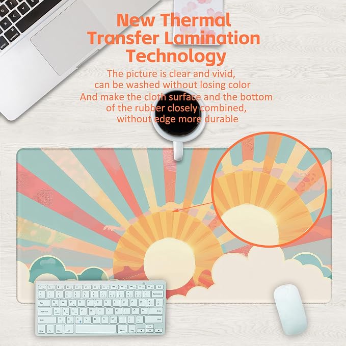 Large Gaming Mouse Pad for Desk, Boho Pastel Sun Desk Mat, Colorful Sunshine - Image 4