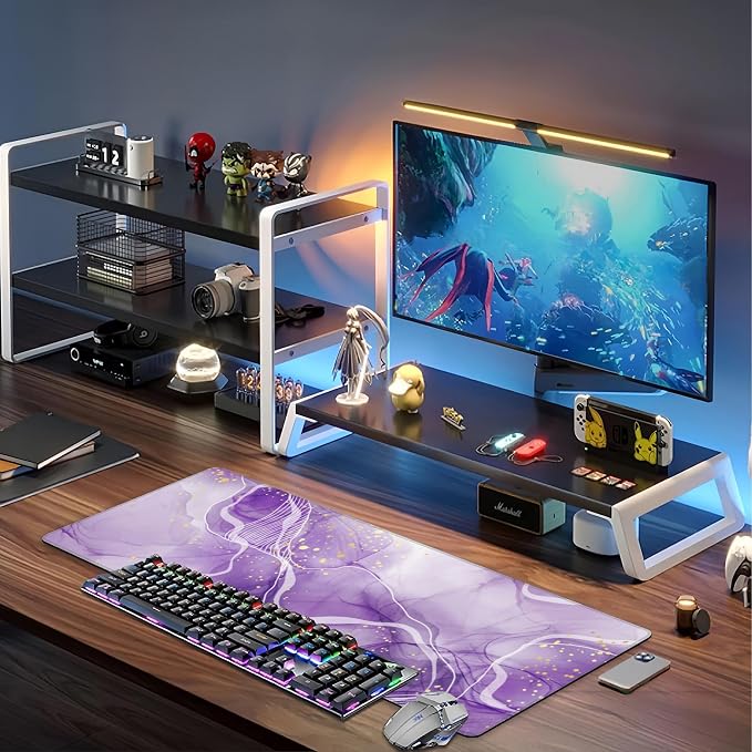 Watercolor Purple Marble Desk Mat, Large Violet Marble Texture Gaming Keyboard - Image 6