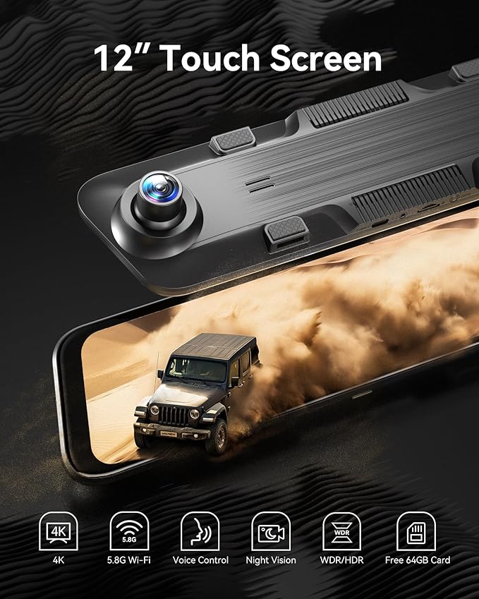 WOLFBOX 12" 4K Rear View Mirror Camera - Image 2