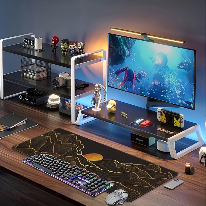 Golden Mountain and Moon Desk Mat, Large Luxury Gold Line Art Gaming Keyboard - Image 6