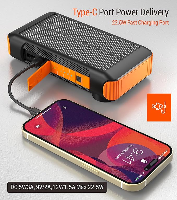 Solar Power Bank 20000mAh Built in Hand Crank and 4 Cables 22.5W Fast Charge - Image 6