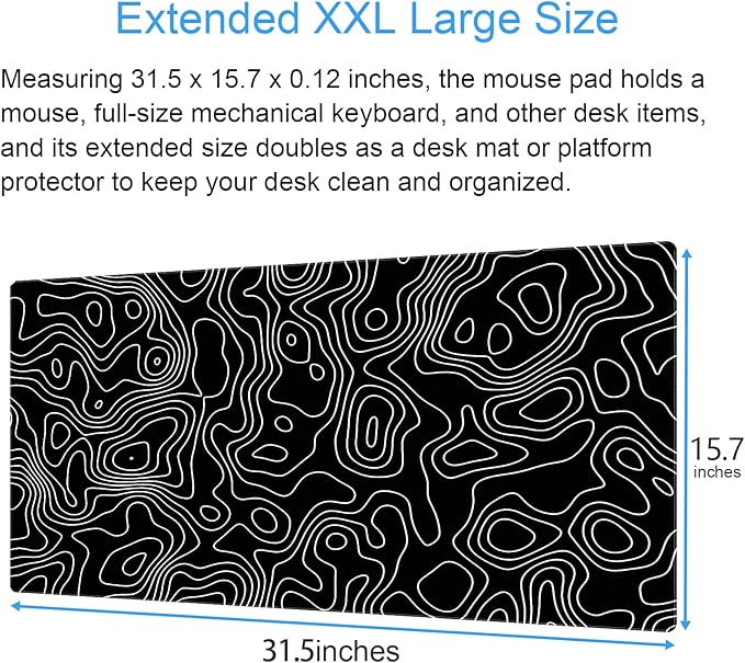 Black and White Topographic Map Gaming Mouse Pad - Image 2