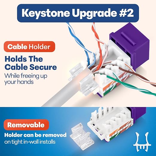 Everest 45° Angled RJ45 Cat6A Keystone Jacks 50-Pack in Purple - Image 4