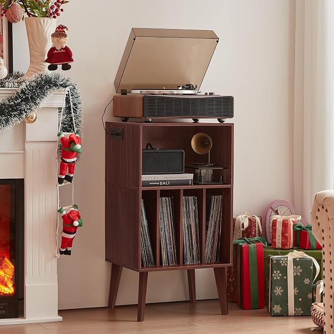 Lerliuo Record Player Stand, Walnut Turntable Stand Holds up to 160 Albums - Image 5