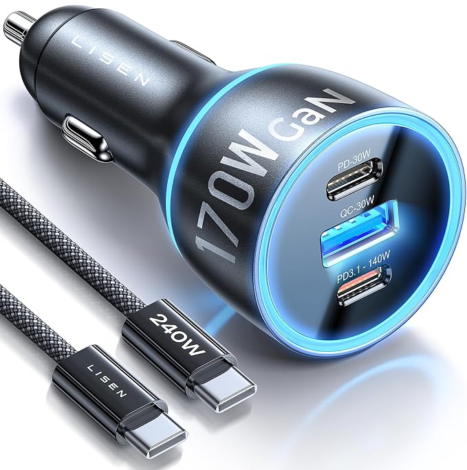 LISEN 170W Car Charger USB C Fast Charging by Lisen