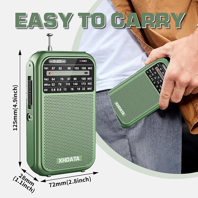 XHDATA D220 Portable AM FM SW Shortwave Receiver Pocket Radio, 2 AA Battery - Image 2