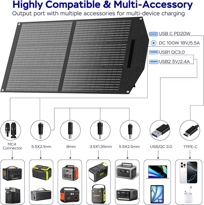 MARBERO 100W Portable Solar Panel 100 Watt Foldable Solar Panel Charger - Image 5