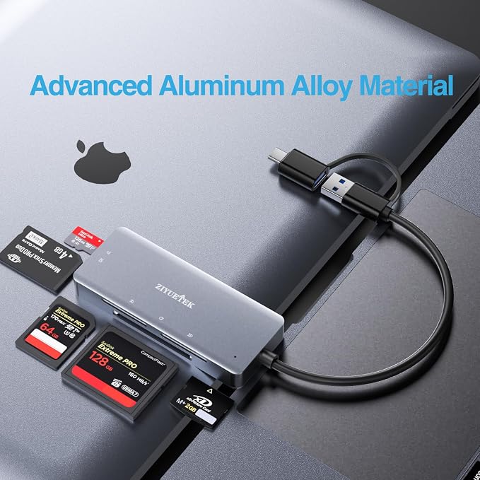SD Card Reader, Aluminum 5in1 USB USB-C to SD Micro SD MS CF XD Card Reader - Image 2