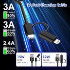 USB to USB-C and Lightning Cable Combo 2 in 1 Coiled Cable Support Apple - Image 3