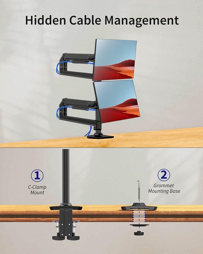 Dual Monitor Mount, Holds Screens up to 40 Inches and 25 lbs, Fully Adjustable - Image 5