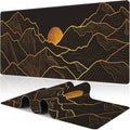 Golden Mountain and Moon Desk Mat, Large Luxury Gold Line Art Gaming Keyboard by NIYLYNSYN