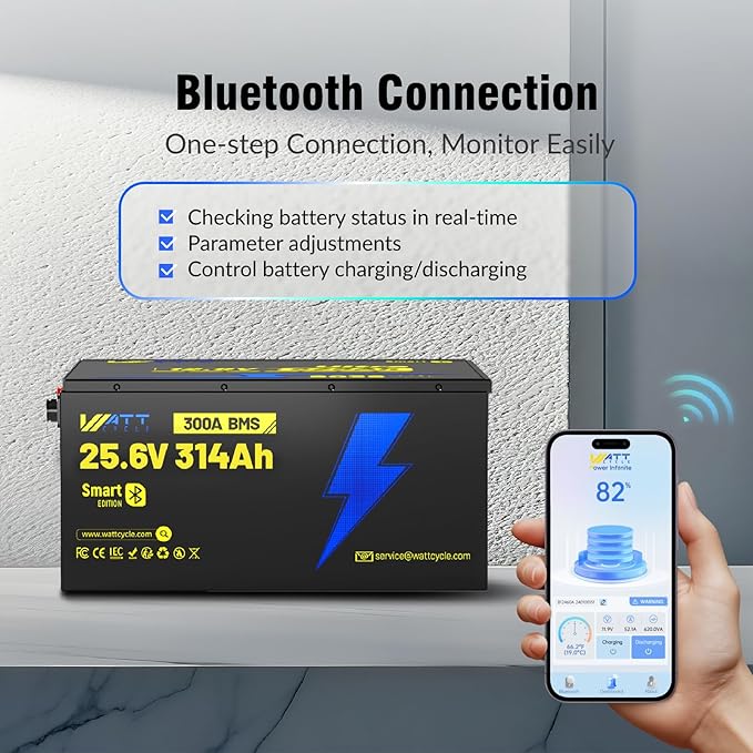 24V 314AH LiFePO4 Lithium Battery, Built-in Bluetooth 5.0 & 300A BMS, Upgrade - Image 9